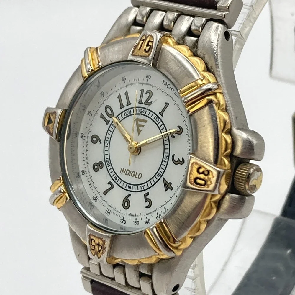 Vintage Timex Women's Watch 32mm Indiglo Silver Gold Two Tone New Battery 90s